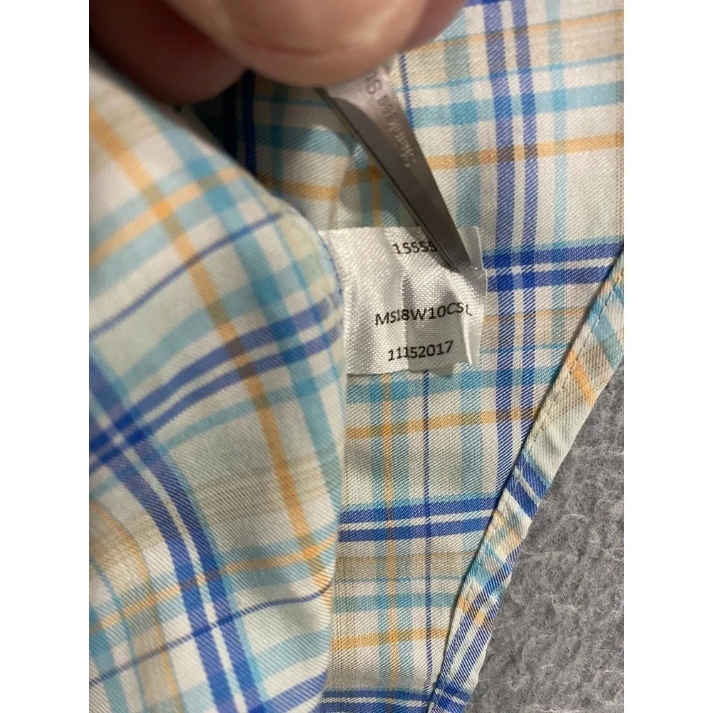 Peter Millar Crown Comfort Mens LARGE‎ Blue Plaid Button Down Shirt Long Sleeve